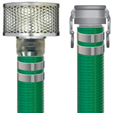 Light-Duty Green PVC Suction Hose with Cam X Strainer, 2" ID, 2.39" OD, 70 psi - Resistant to Residual Chemicals for Construction, Agriculture, and Industrial Use